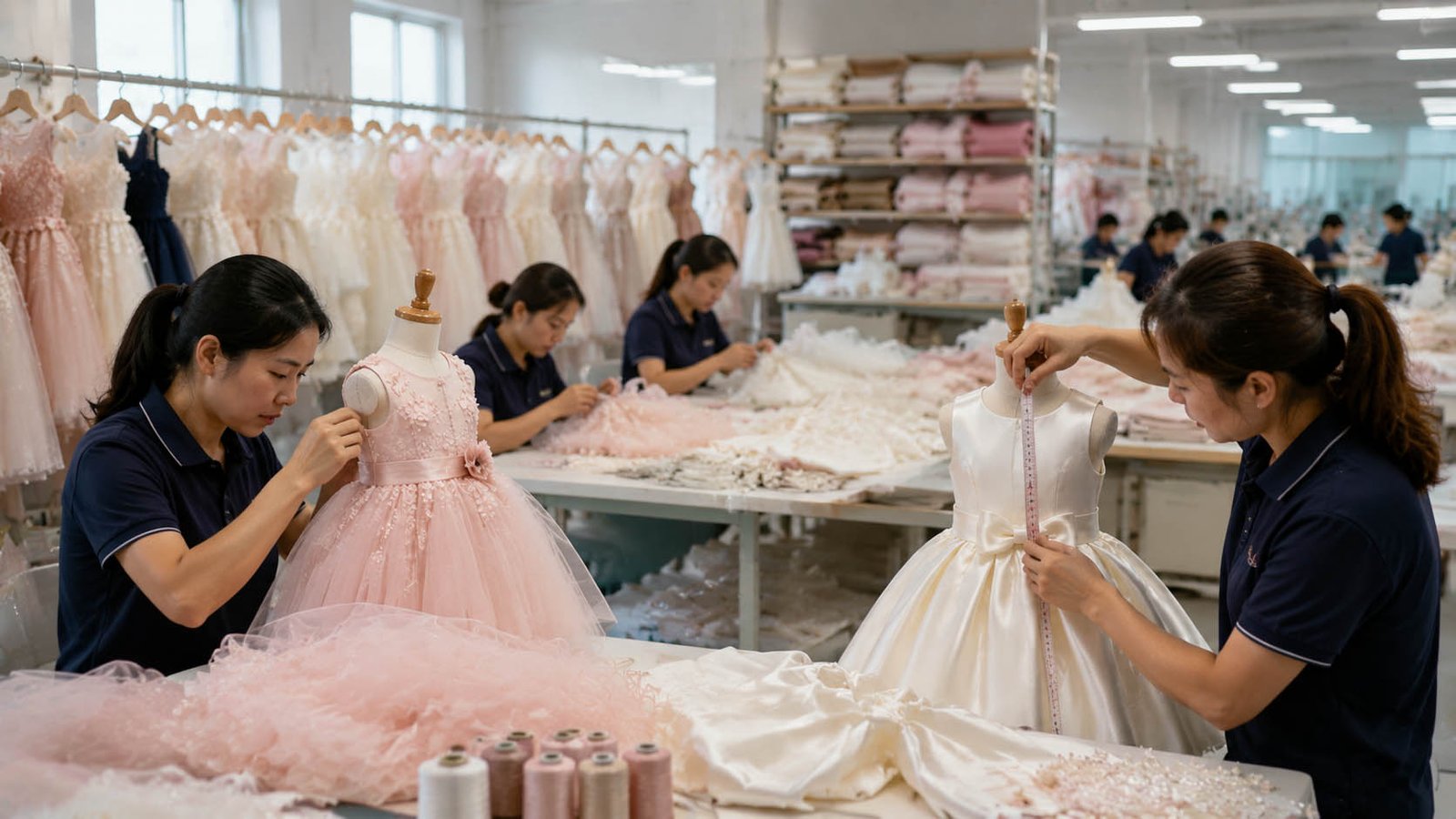 Factory sewing and dress assembly line