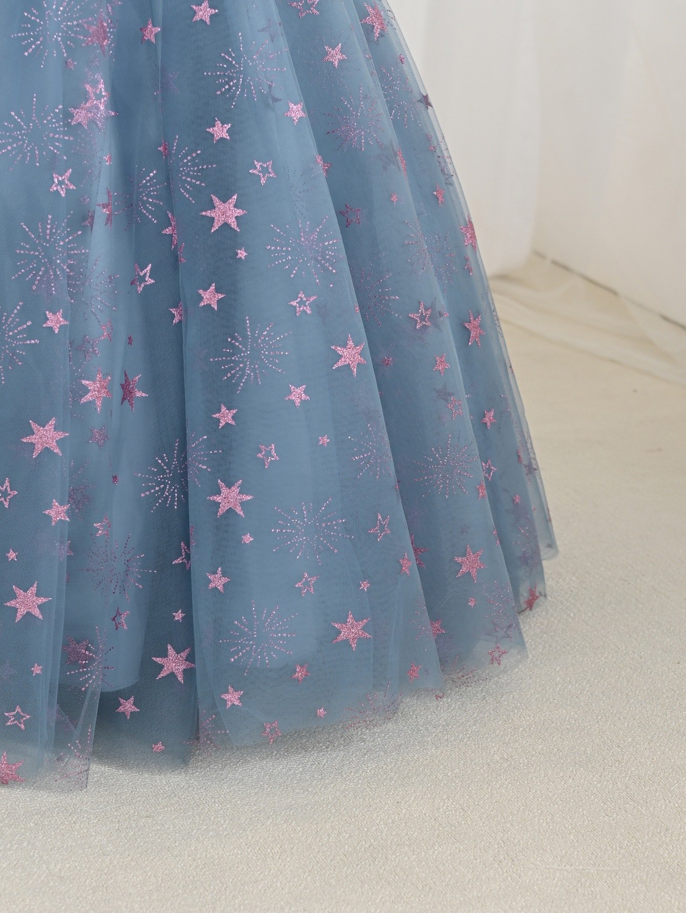 Starry Sequin Dust Blue Princess Dress – Puff Sleeve Girls Party Dress