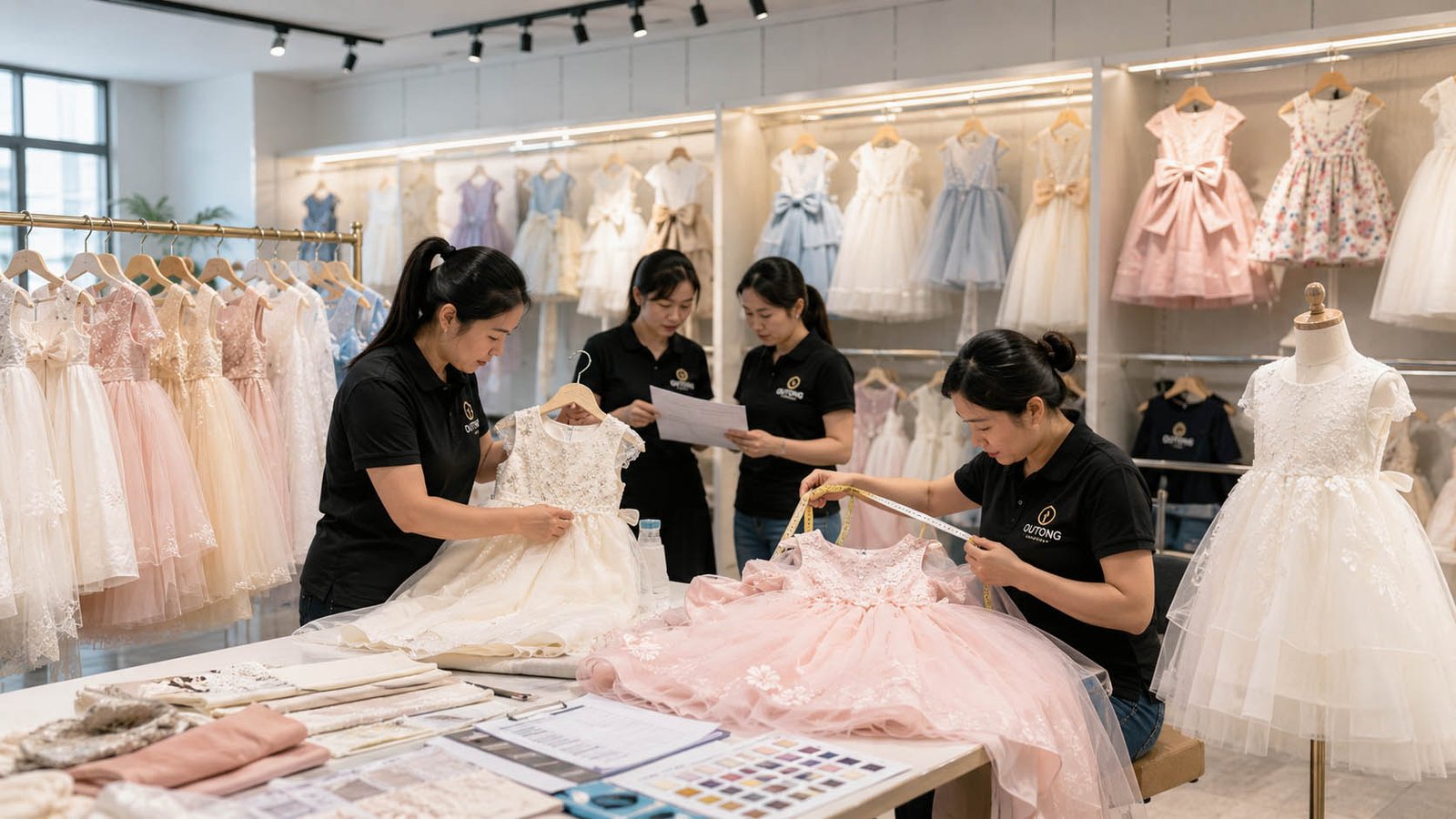 CPSC Drawstring Rules for Girls' Dresses: Compliance Checklist Quality inspection of girls dresses before bulk production in a childrenswear factory