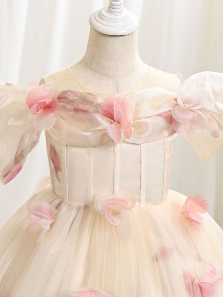 Wholesale Girls Off-Shoulder Floral Princess Dress – Tulle Tutu Gown