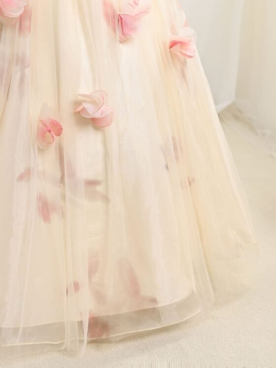 Wholesale Girls Off-Shoulder Floral Princess Dress – Tulle Tutu Gown