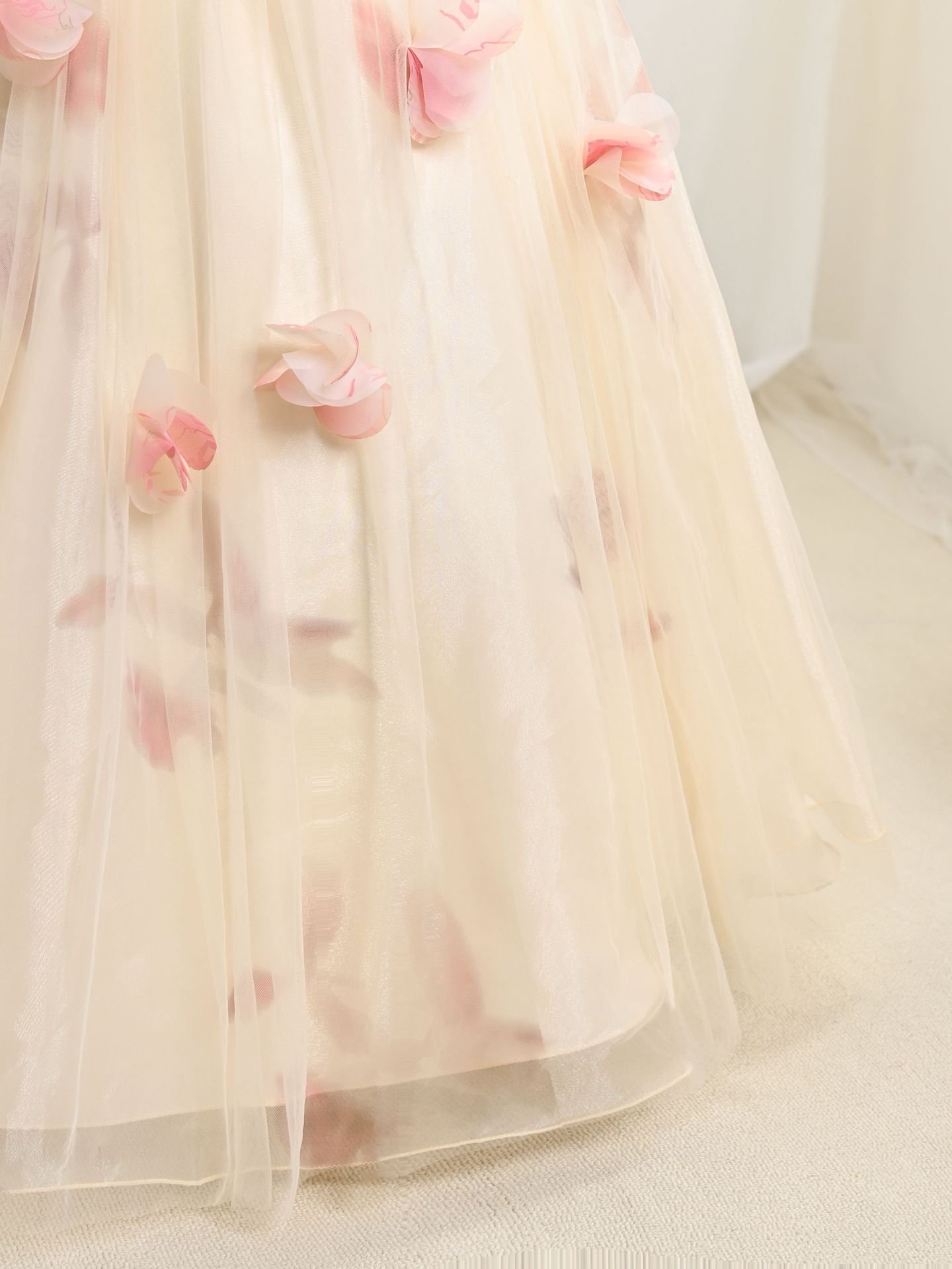 Wholesale Girls Off-Shoulder Floral Princess Dress – Tulle Tutu Gown