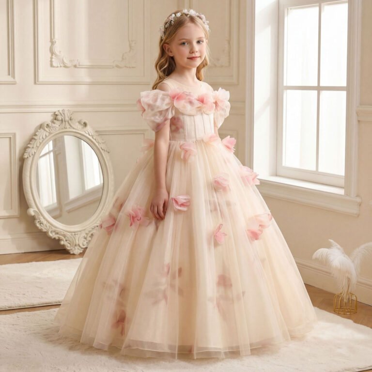 Wholesale Girls Off-Shoulder Floral Princess Dress with Tulle Tutu