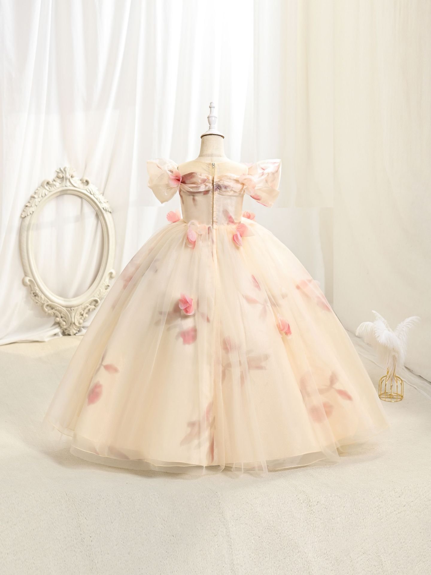 Wholesale Girls Off-Shoulder Floral Princess Dress – Tulle Tutu Gown