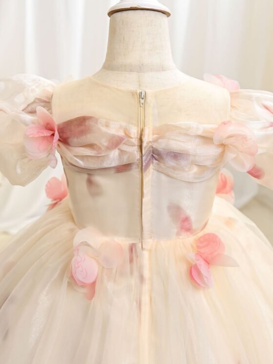 Wholesale Girls Off-Shoulder Floral Princess Dress – Tulle Tutu Gown