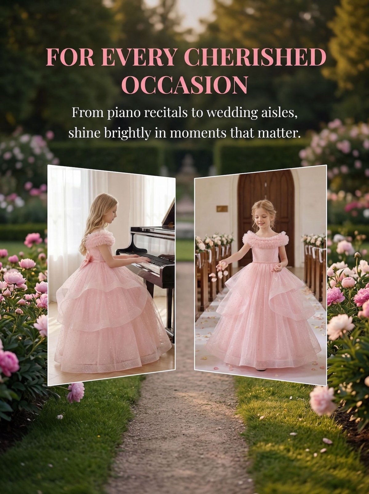 Wholesale Girls Feather Trim Flower Girl Dress – Tulle Party Gown - Dresses