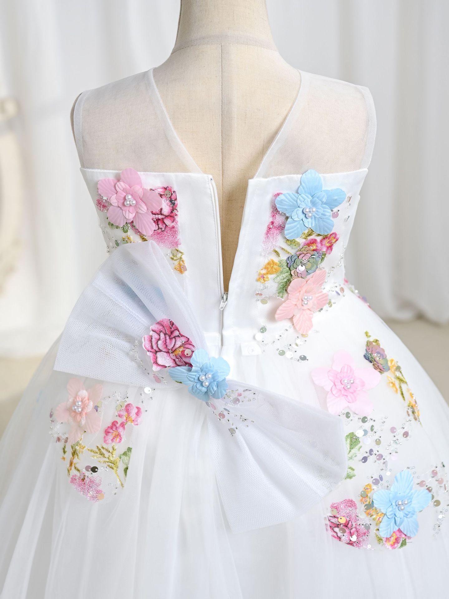Wholesale Girls Floral Sequin Princess Dress – Tulle Tutu Party Gown