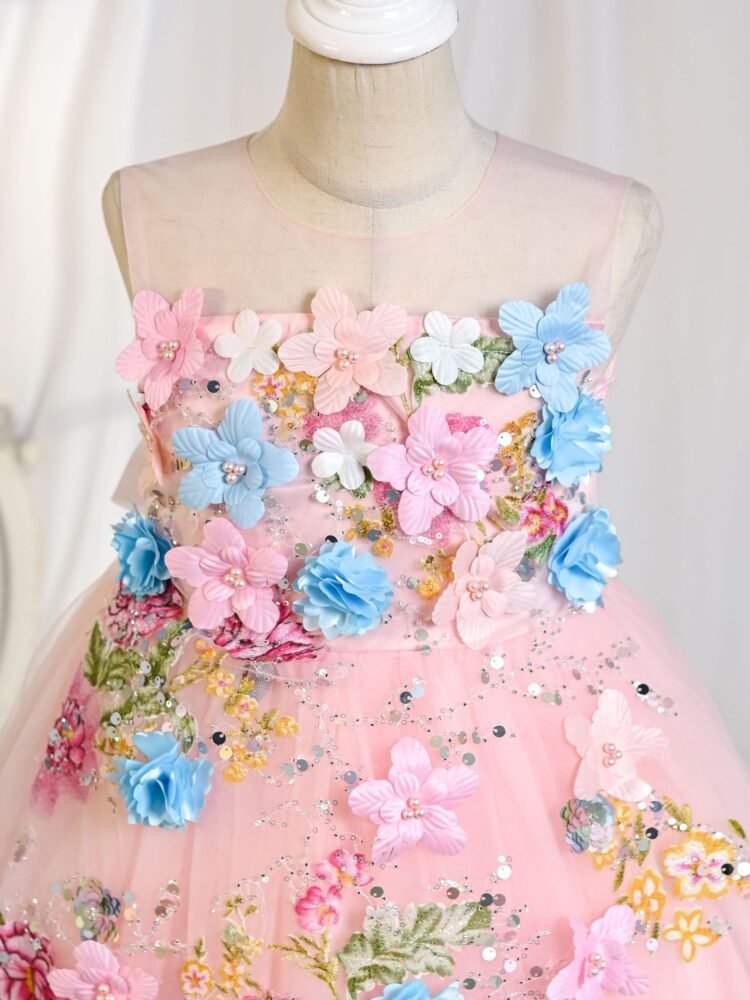 Wholesale Girls Floral Sequin Princess Dress – Tulle Tutu Party Gown