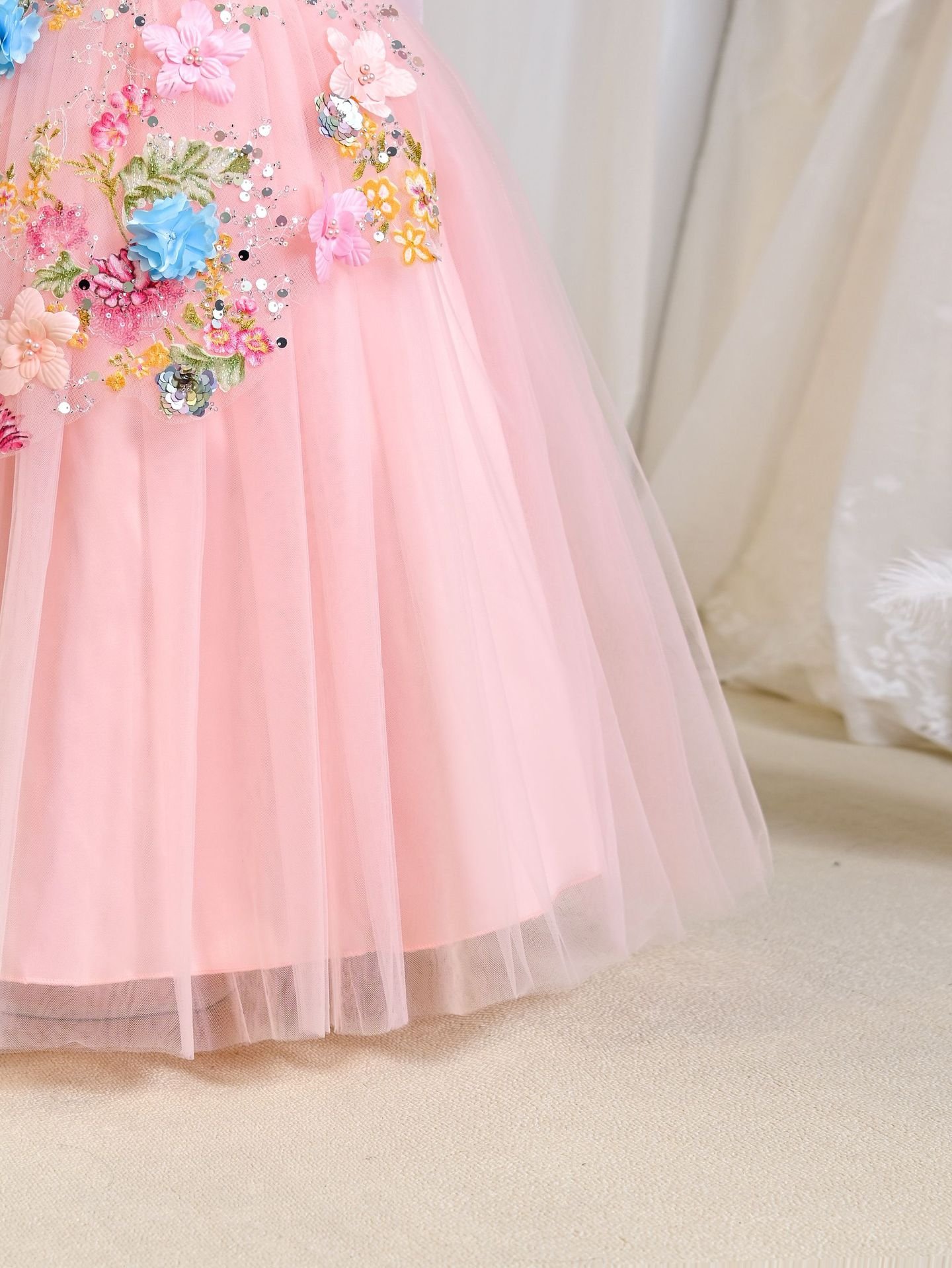 Wholesale Girls Floral Sequin Princess Dress – Tulle Tutu Party Gown