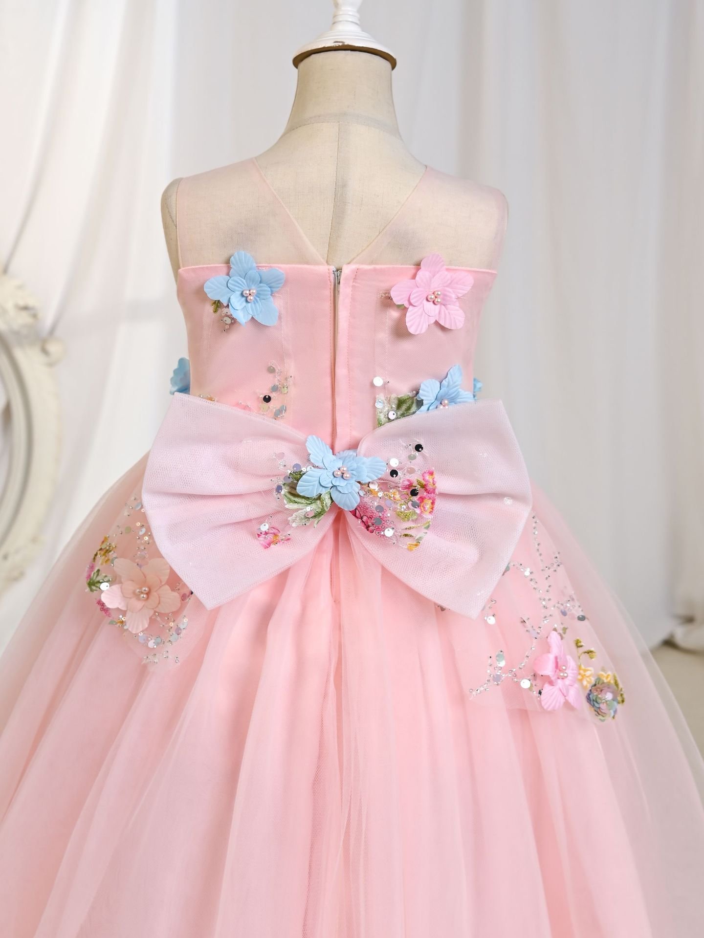Wholesale Girls Floral Sequin Princess Dress – Tulle Tutu Party Gown