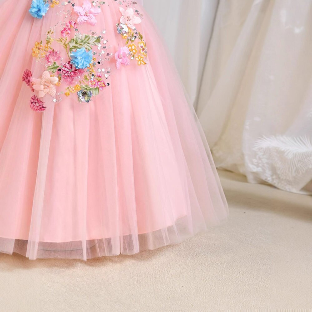 Wholesale Girls Floral Sequin Princess Dress – Tulle Tutu Party Gown