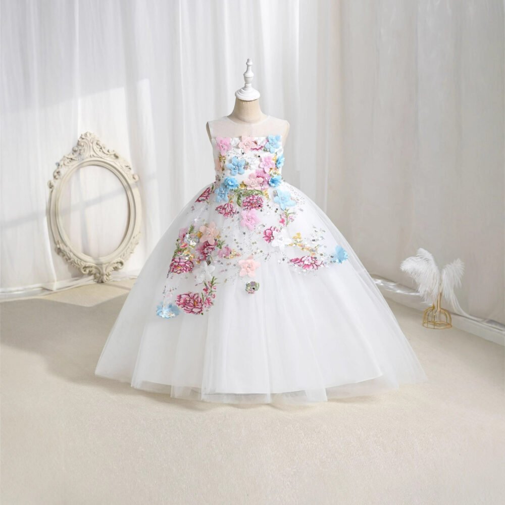 Wholesale Girls Floral Sequin Princess Dress – Tulle Tutu Party Gown