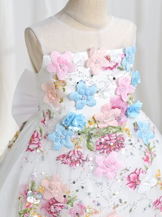 Wholesale Girls Floral Sequin Princess Dress – Tulle Tutu Party Gown