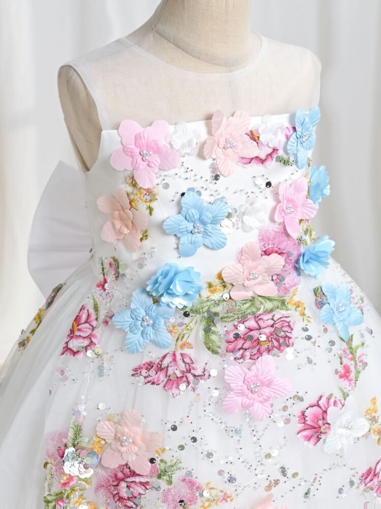 Wholesale Girls Floral Sequin Princess Dress – Tulle Tutu Party Gown