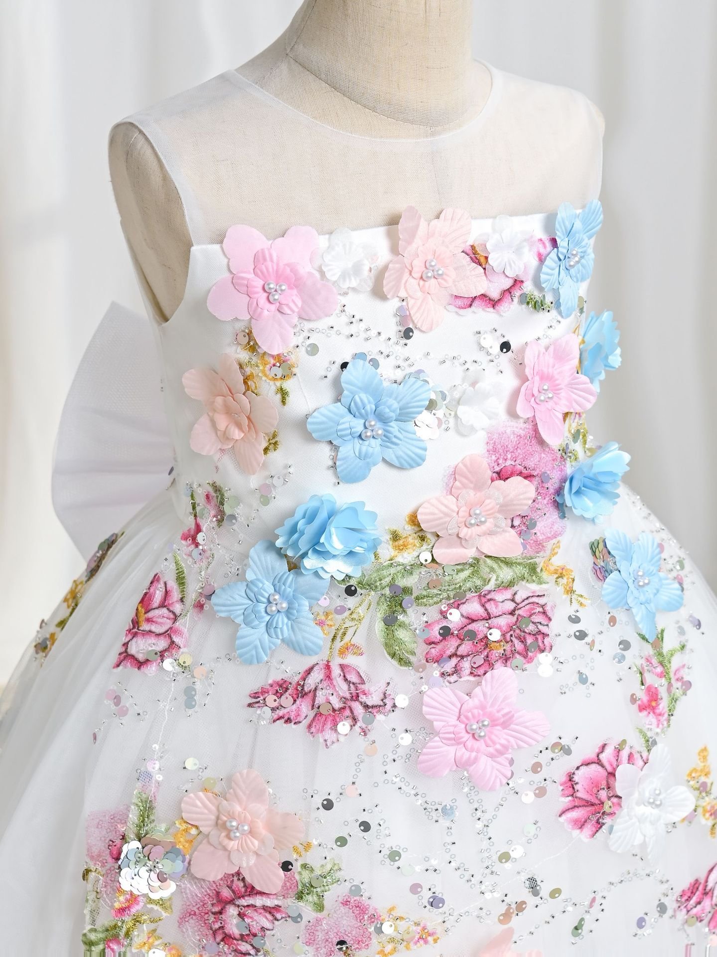 Wholesale Girls Floral Sequin Princess Dress – Tulle Tutu Party Gown