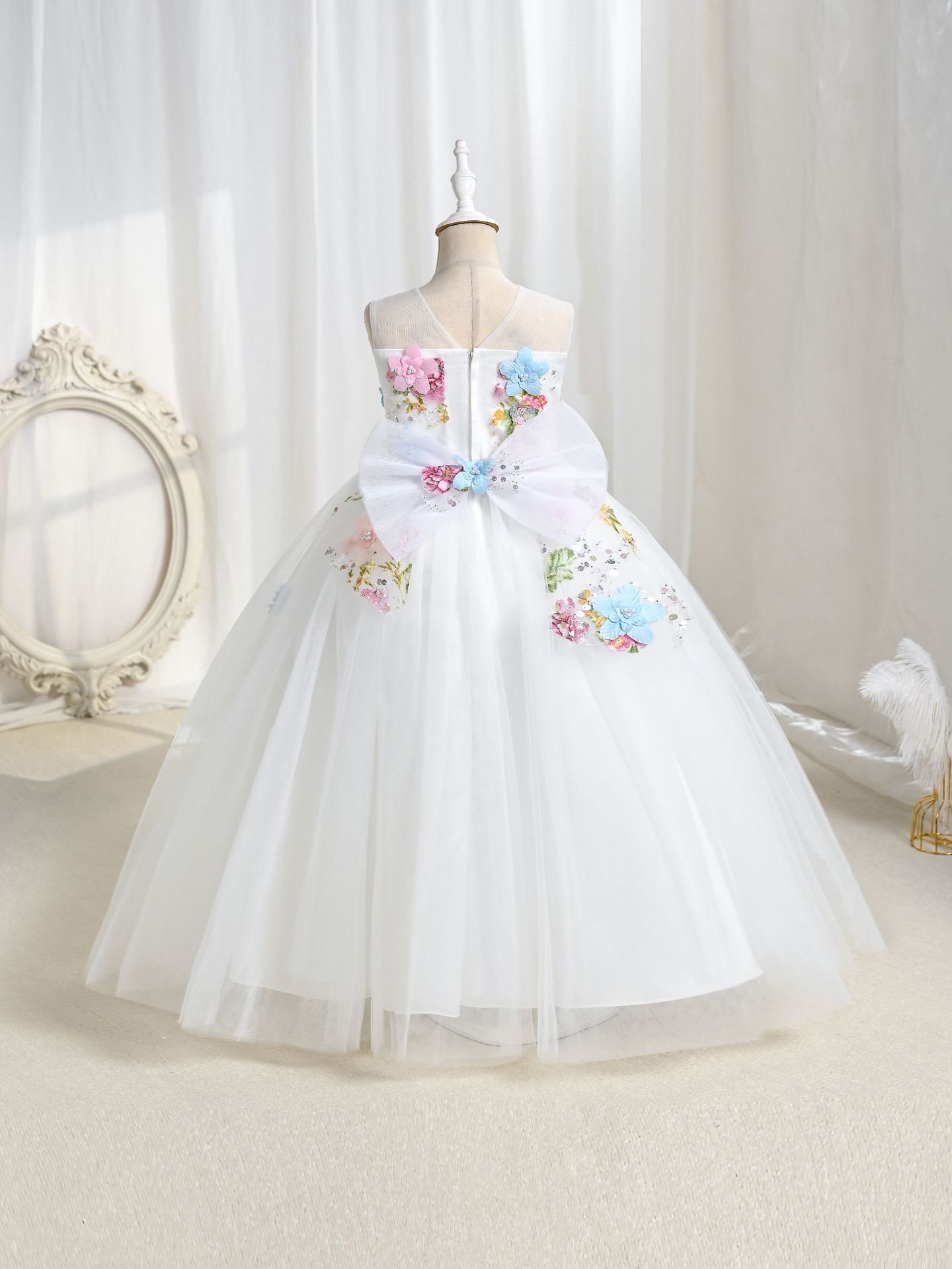 Wholesale Girls Floral Sequin Princess Dress – Tulle Tutu Party Gown