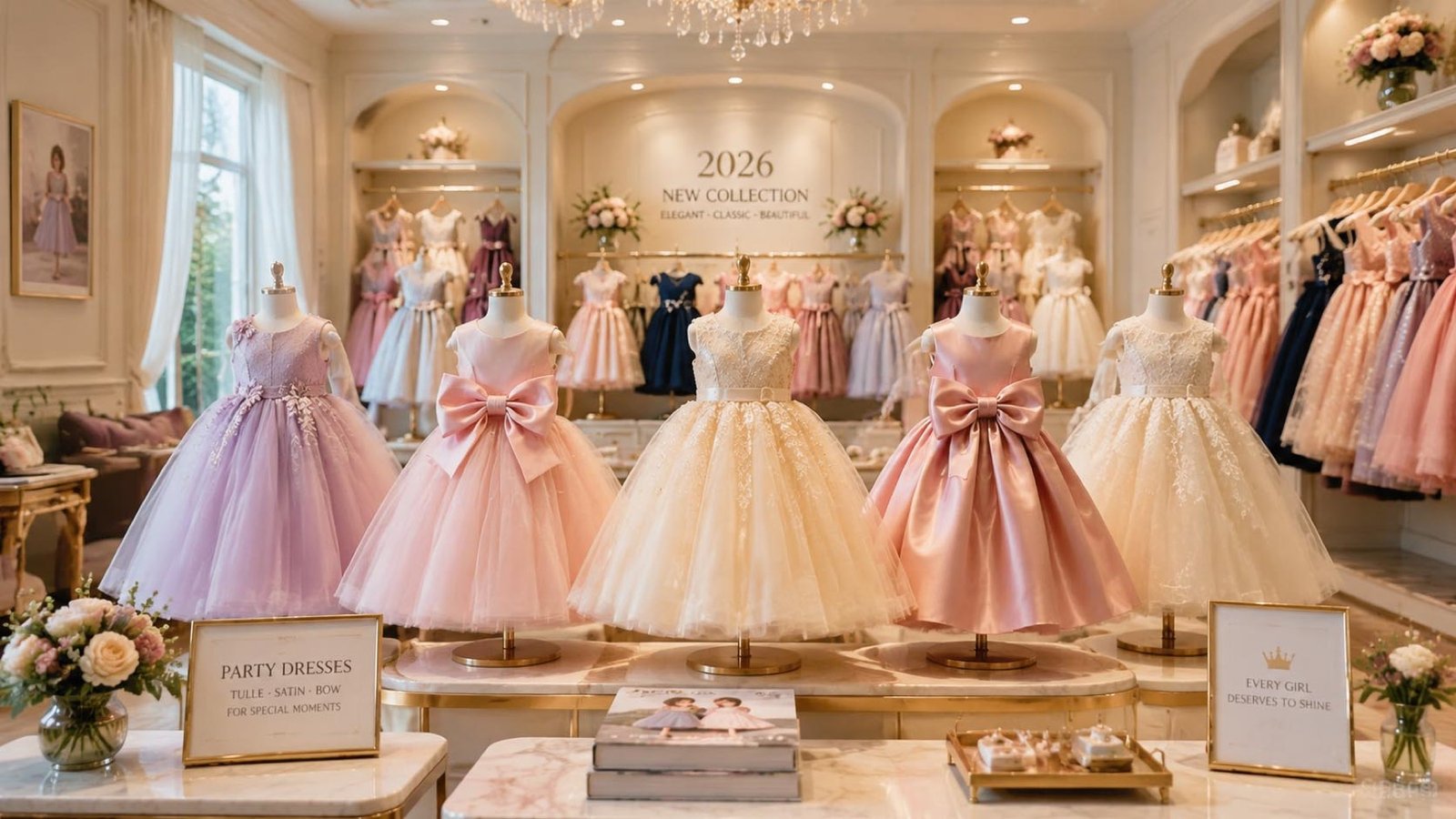 Sample dresses displayed for review during custom development