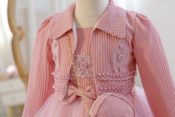 Wholesale Girls Tiered Layered Princess Dress 3 Piece Set Party Gown - Collar Beaded Front Bodice Detail