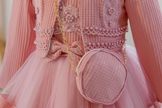 Wholesale Girls Tiered Layered Princess Dress 3 Piece Set Party Gown - Bodice Floral Beadwork with Crossbody Purse