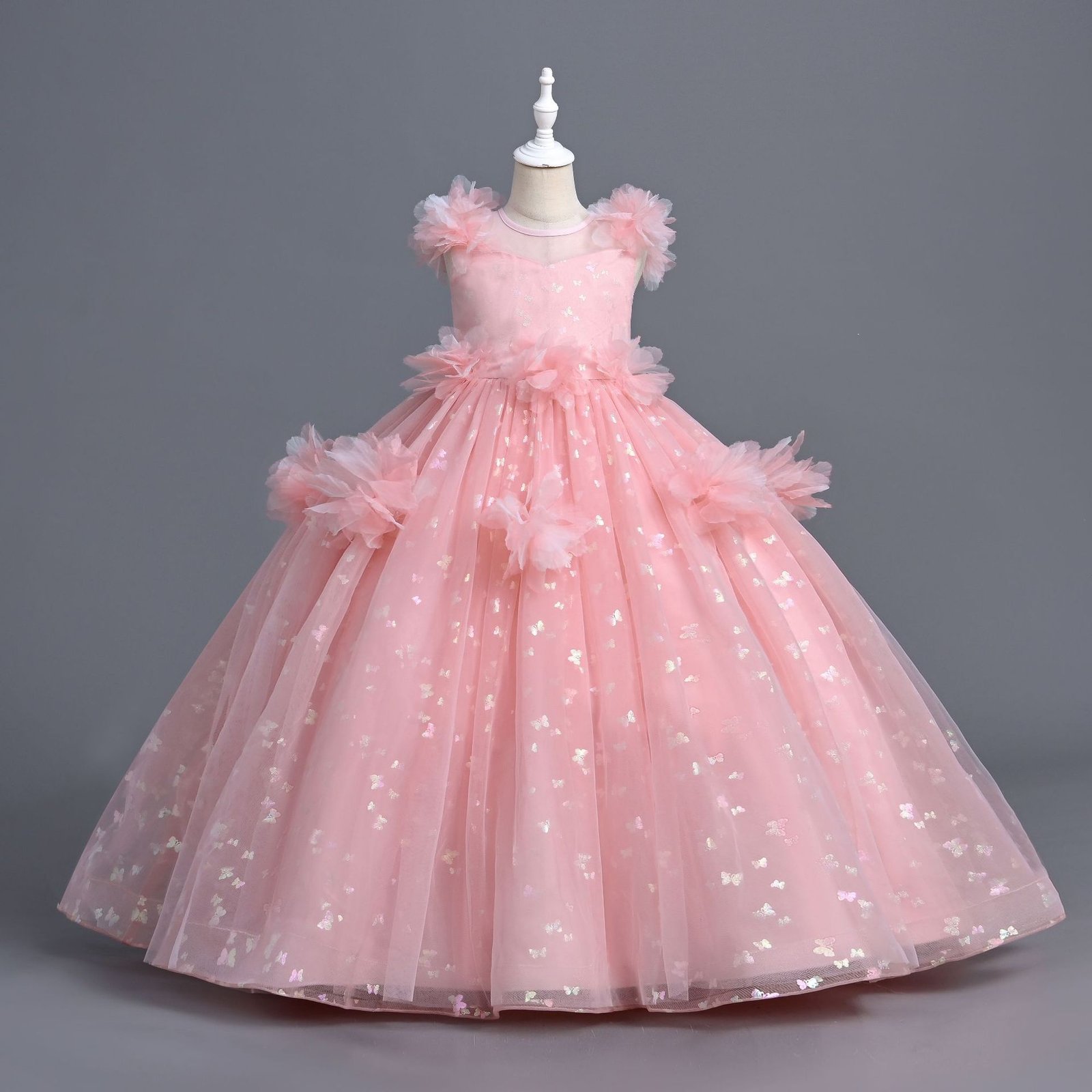 Girls butterfly sequin princess gown in blush pink