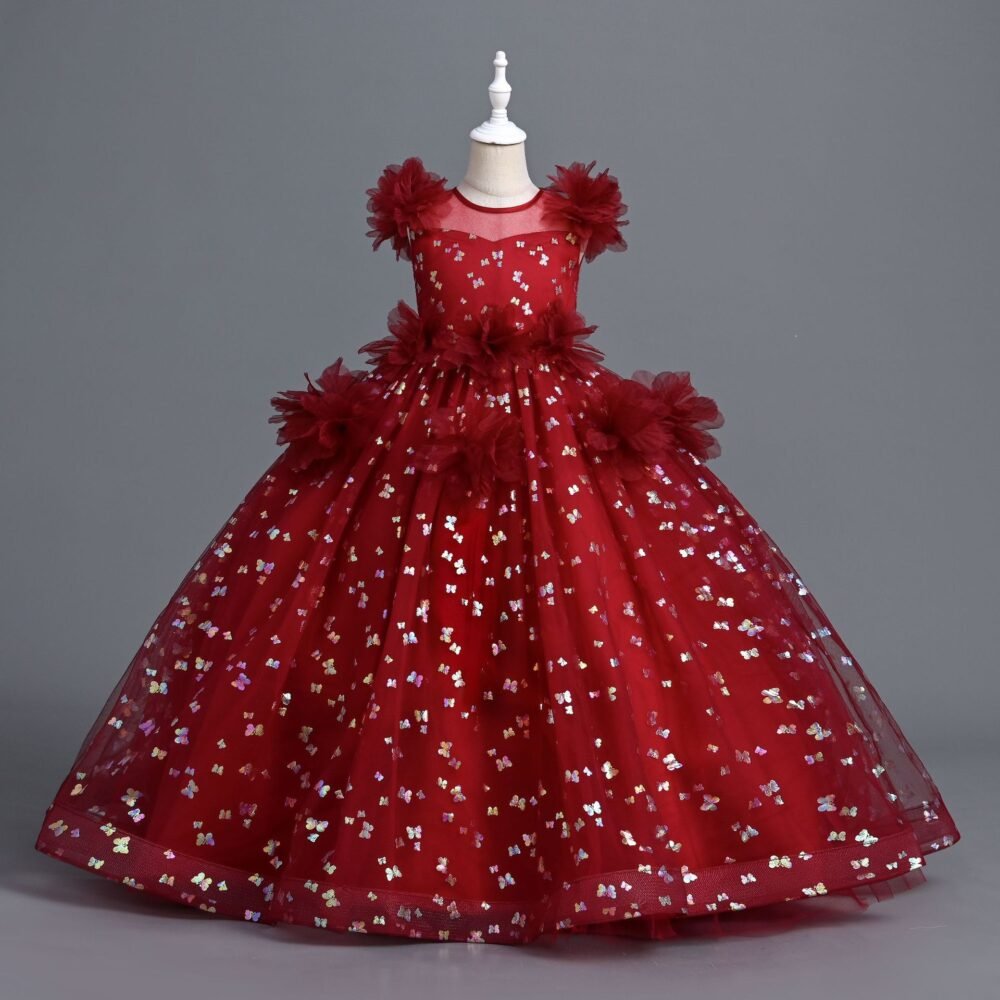Girls butterfly sequin princess gown in red