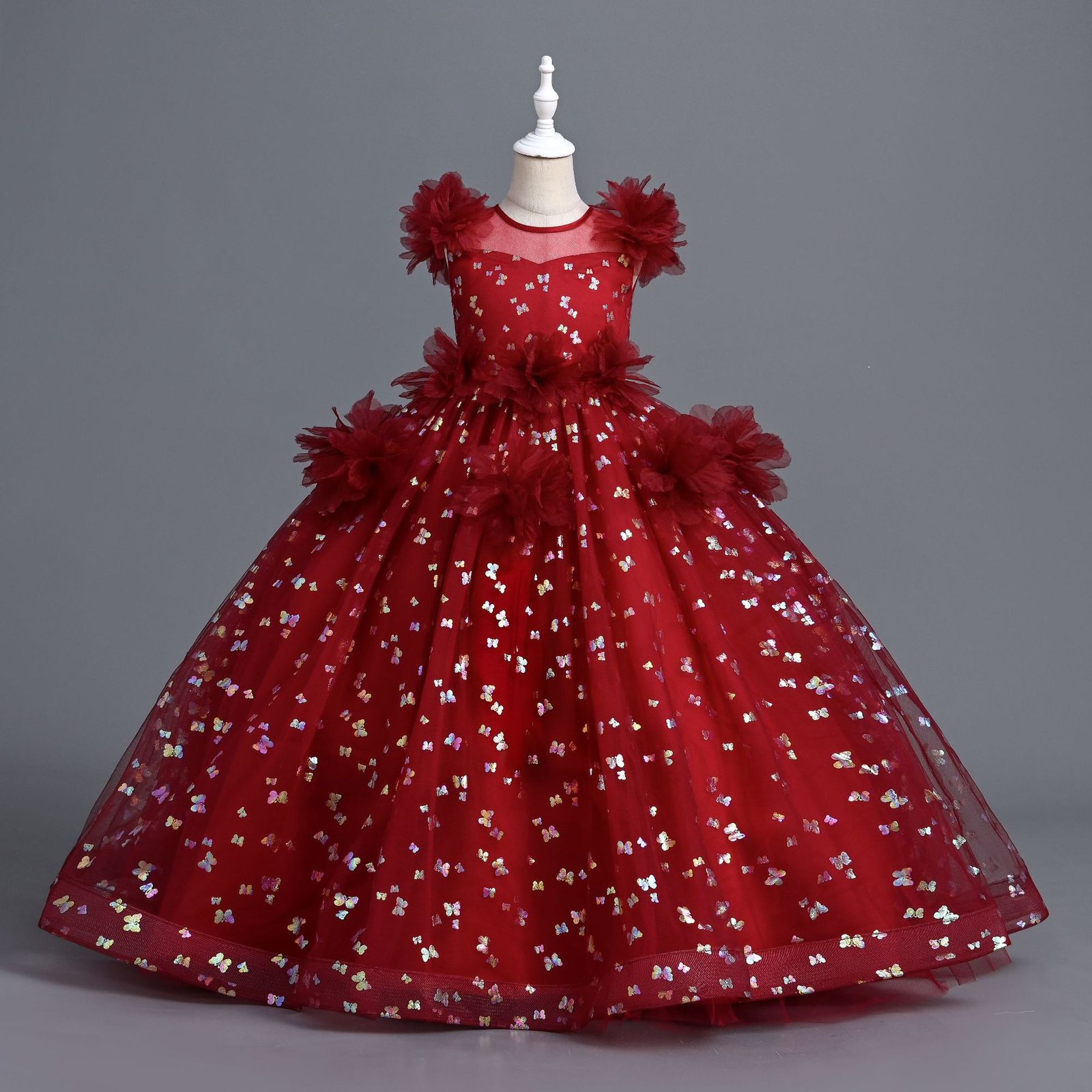 Girls butterfly sequin princess gown in red