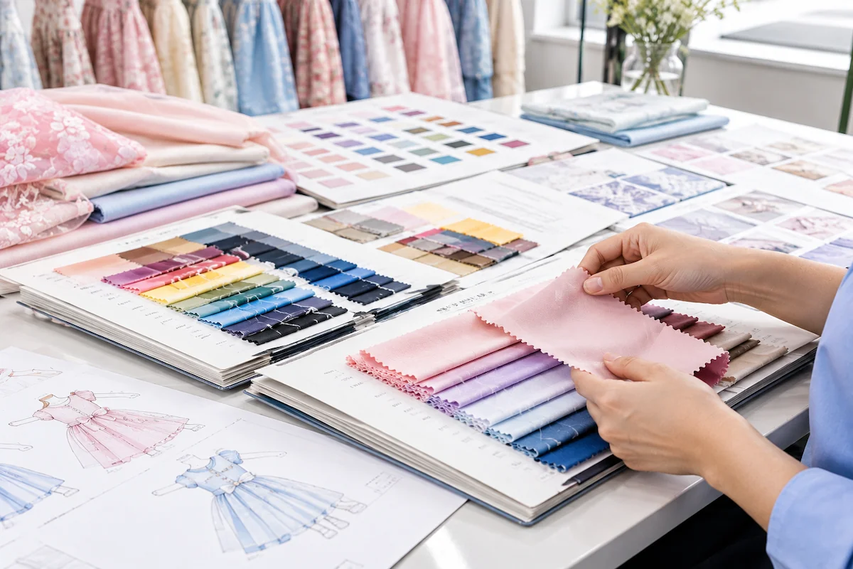 How to Read a Fabric Test Report for Kids Dresses Fabric swatch card matched against a laboratory test report for girls dresses