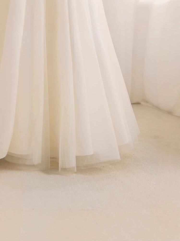 Girls champagne flower girl princess dress — bodice detail