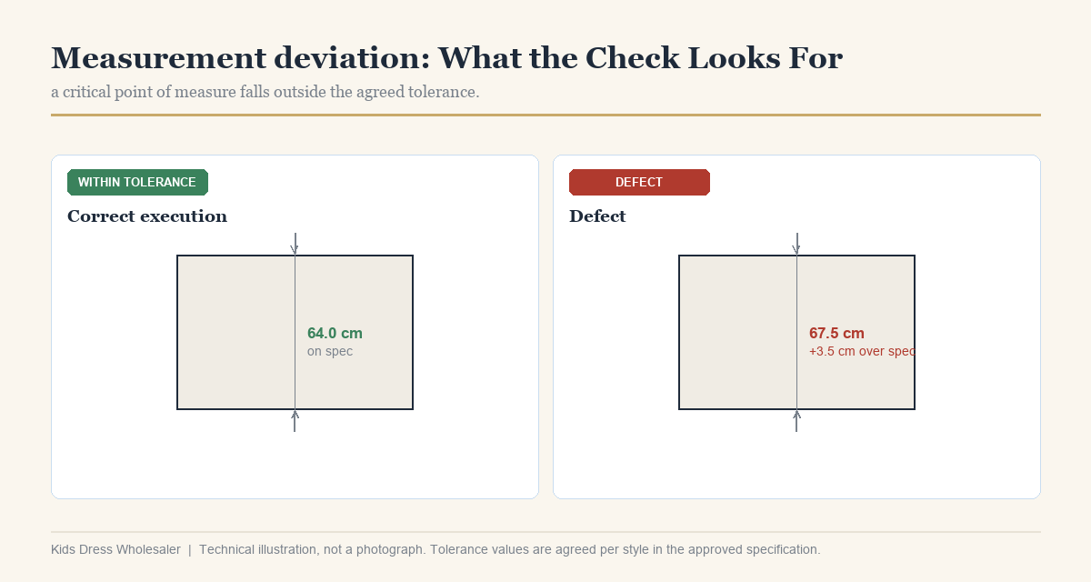 Girls Dress Measurement Deviation Check Measurement deviation on a girls dress bodice exceeding the agreed tolerance