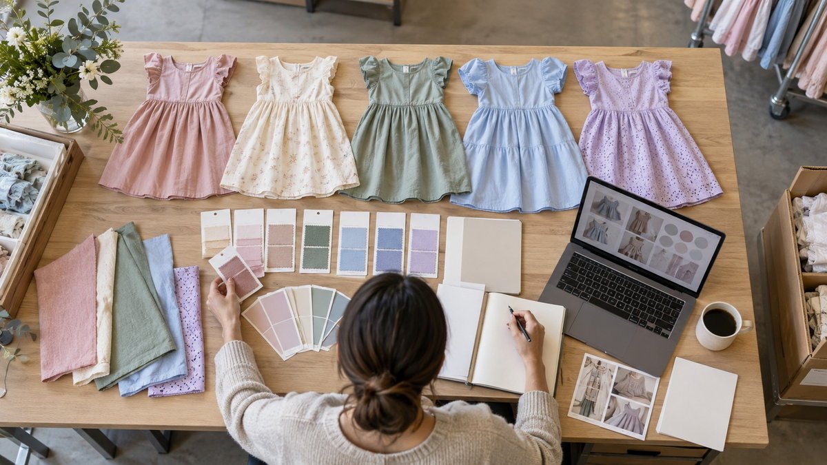 Girls dress samples organized for style, size and color performance analysis