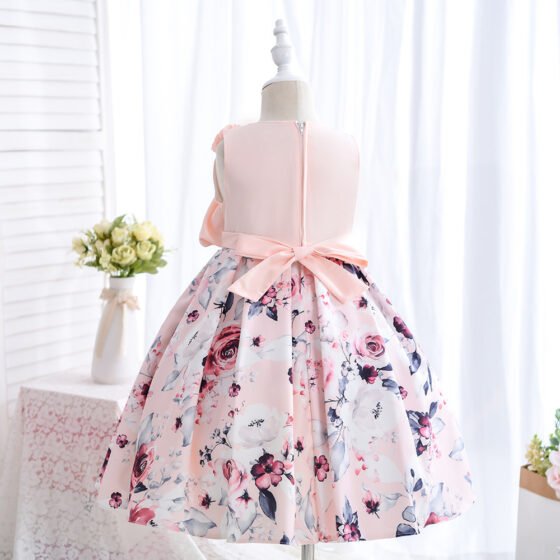 Wholesale Girls Floral Princess Dress – Sleeveless A-Line Party Dress - Pink Skirt Silhouette
