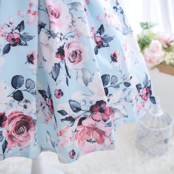 Wholesale Girls Floral Princess Dress – Sleeveless A-Line Party Dress - Blue Detail