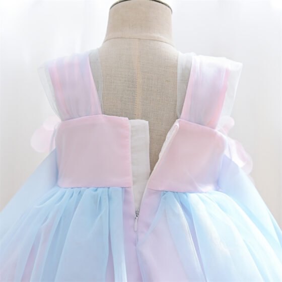 Wholesale girls lilac sleeveless tulle baby princess dress back view showing full tulle skirt