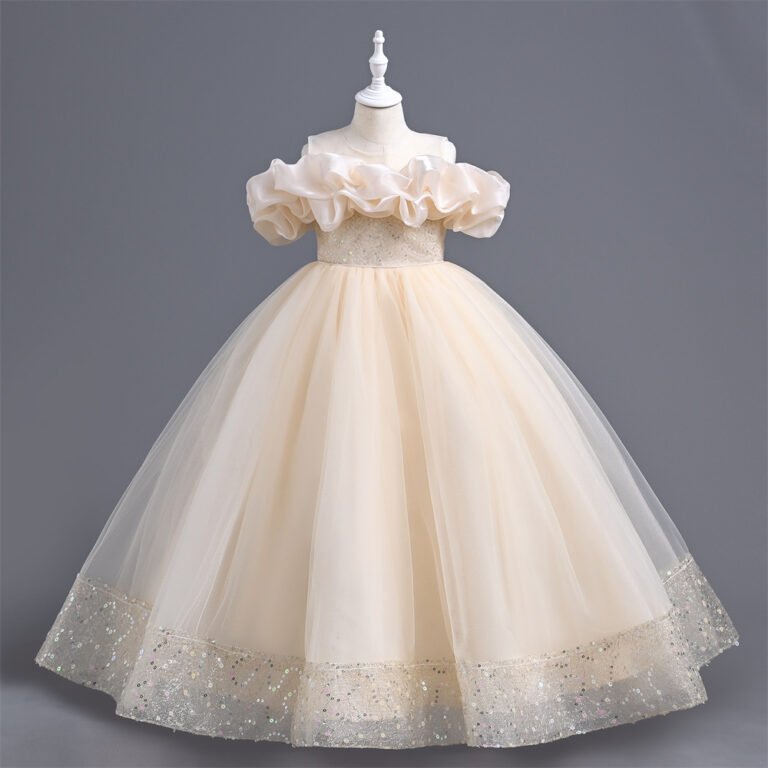 Girls long tulle princess dress — front view
