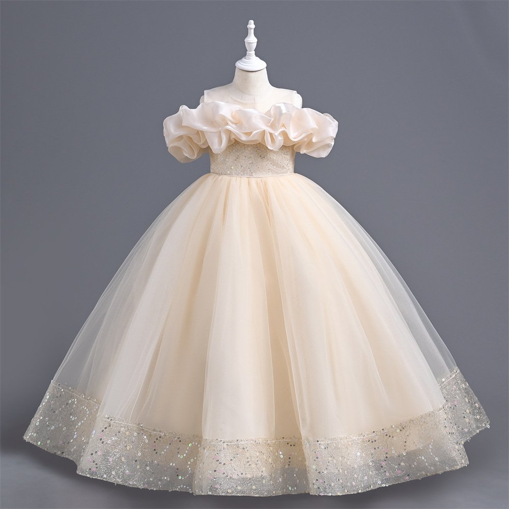 Girls long tulle princess dress — front view