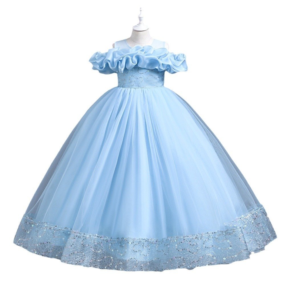 Girls Off-Shoulder Ruffle Princess Dress — detail hem