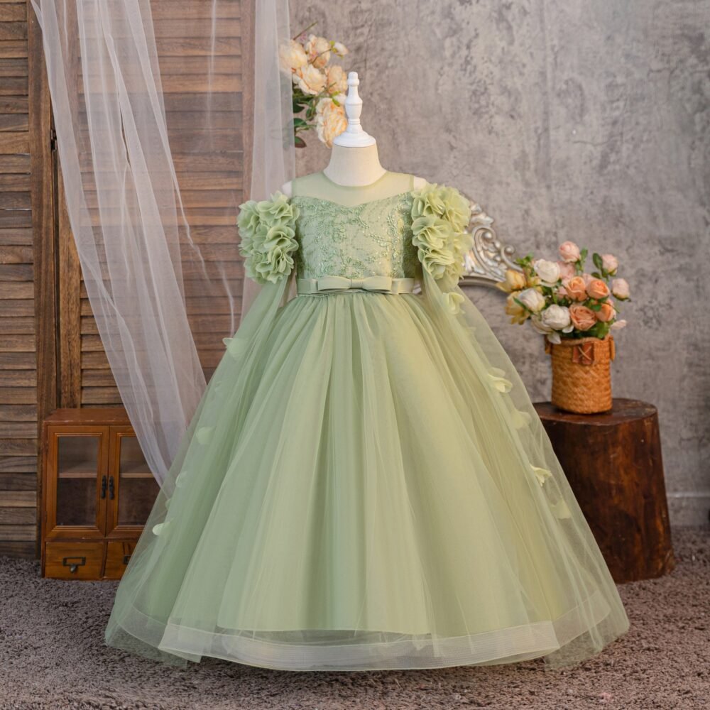 Girls Pastel Tulle Princess Gown in Sage
