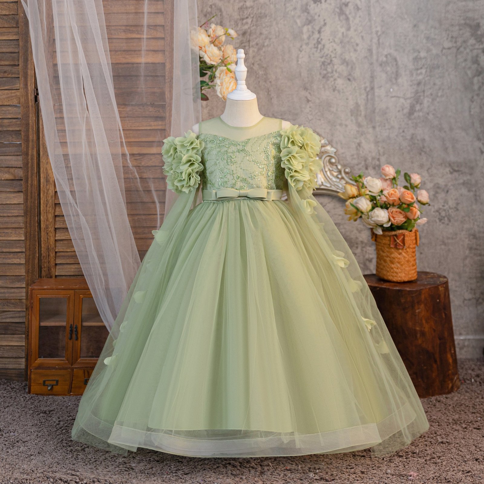 Girls Pastel Tulle Princess Gown in Gown