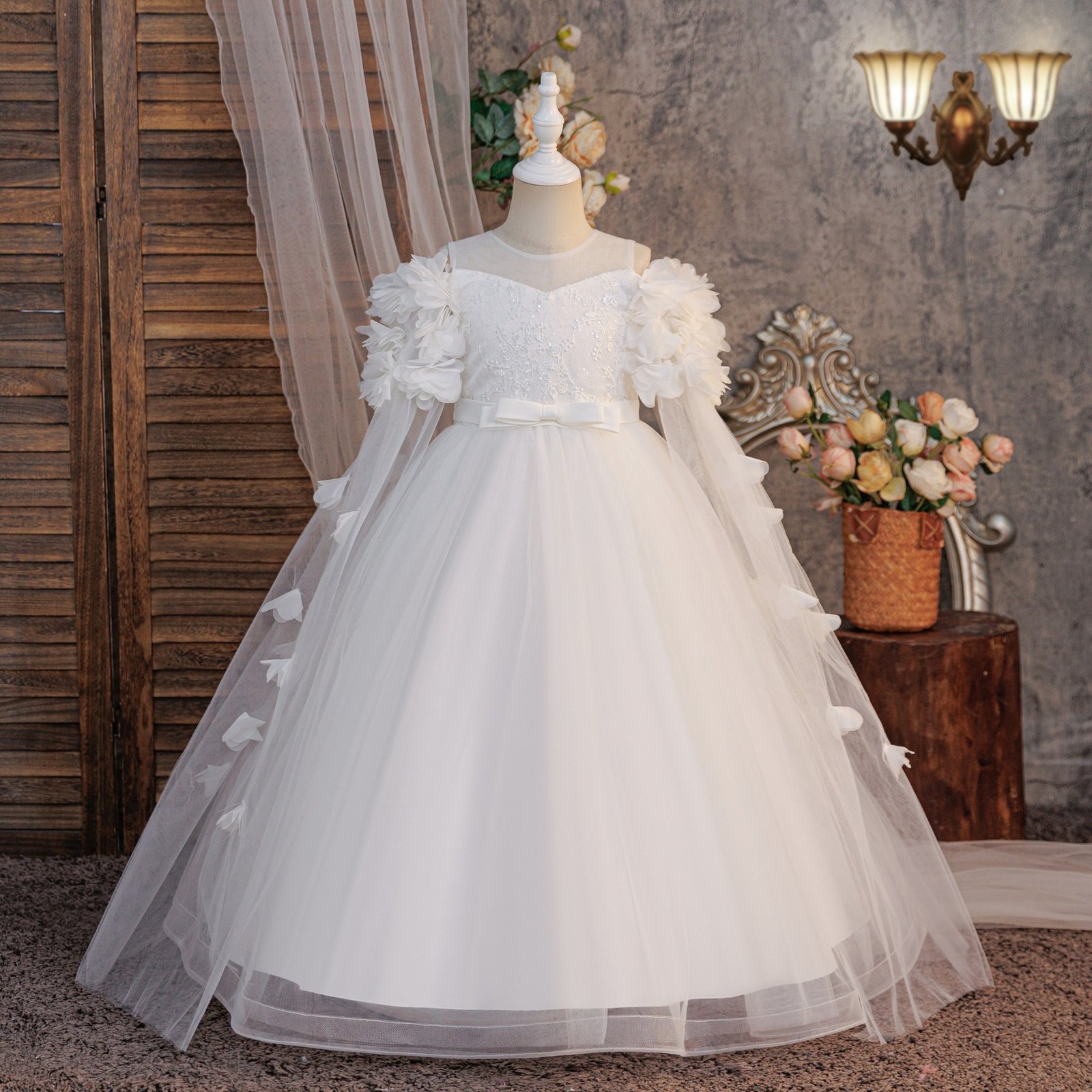 Girls Pastel Tulle Princess Gown in Gown