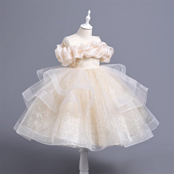 Girls princess tulle summer dress in champagne