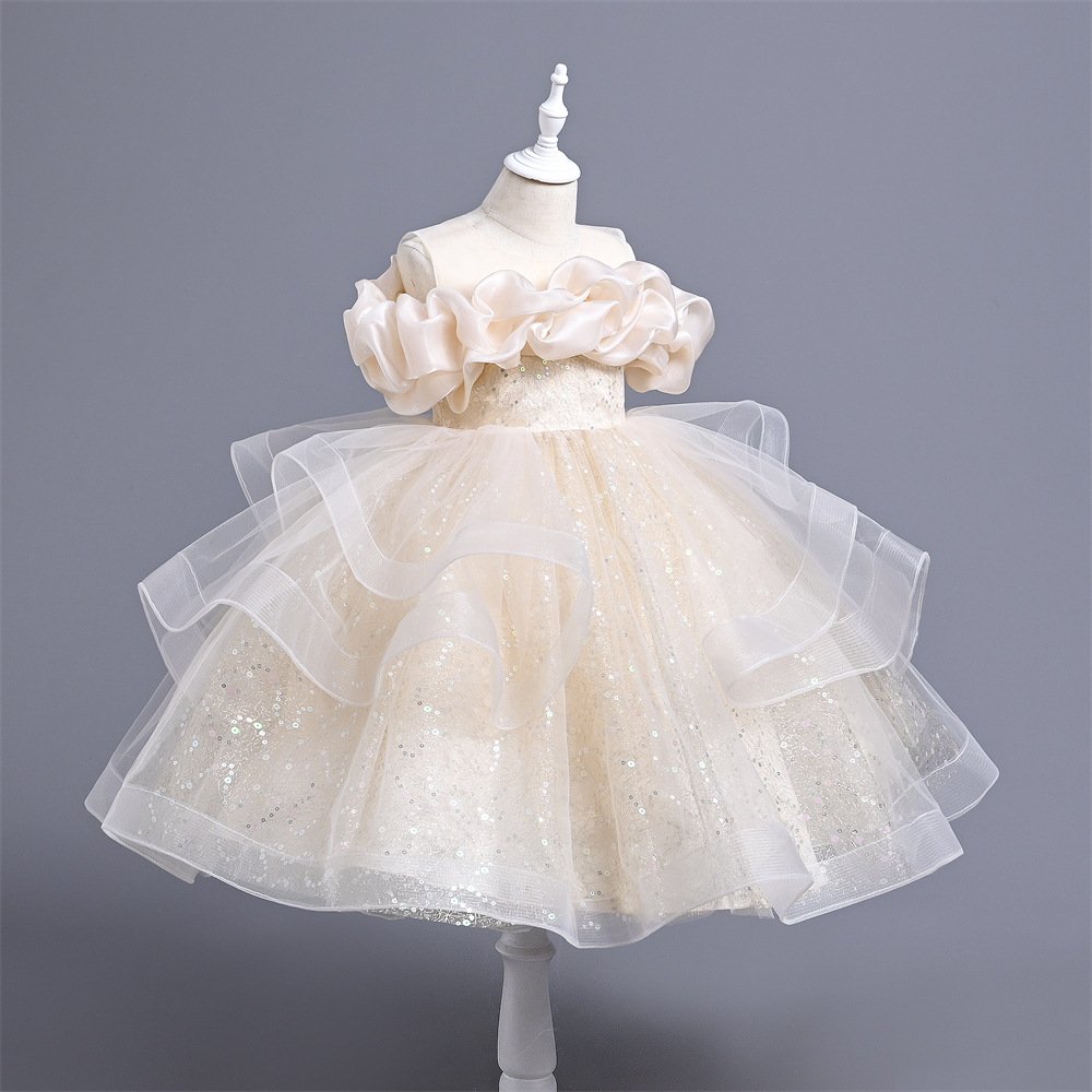 Girls princess tulle summer dress in champagne