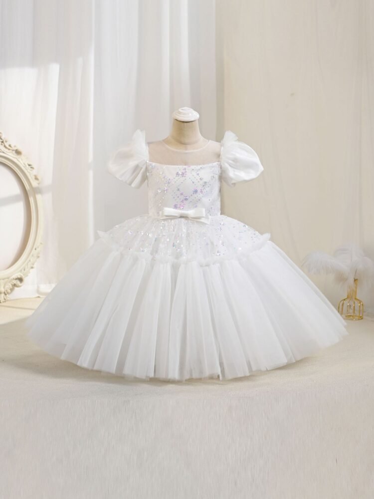 Girls tulle bow sequin princess dress — bodice detail