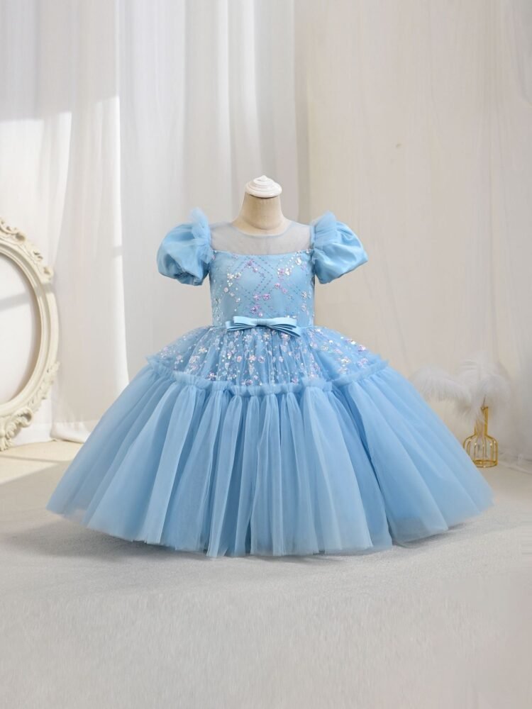 Girls tulle bow sequin princess dress — front view