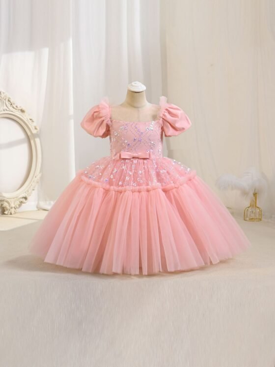 Girls tulle bow sequin princess dress — side view