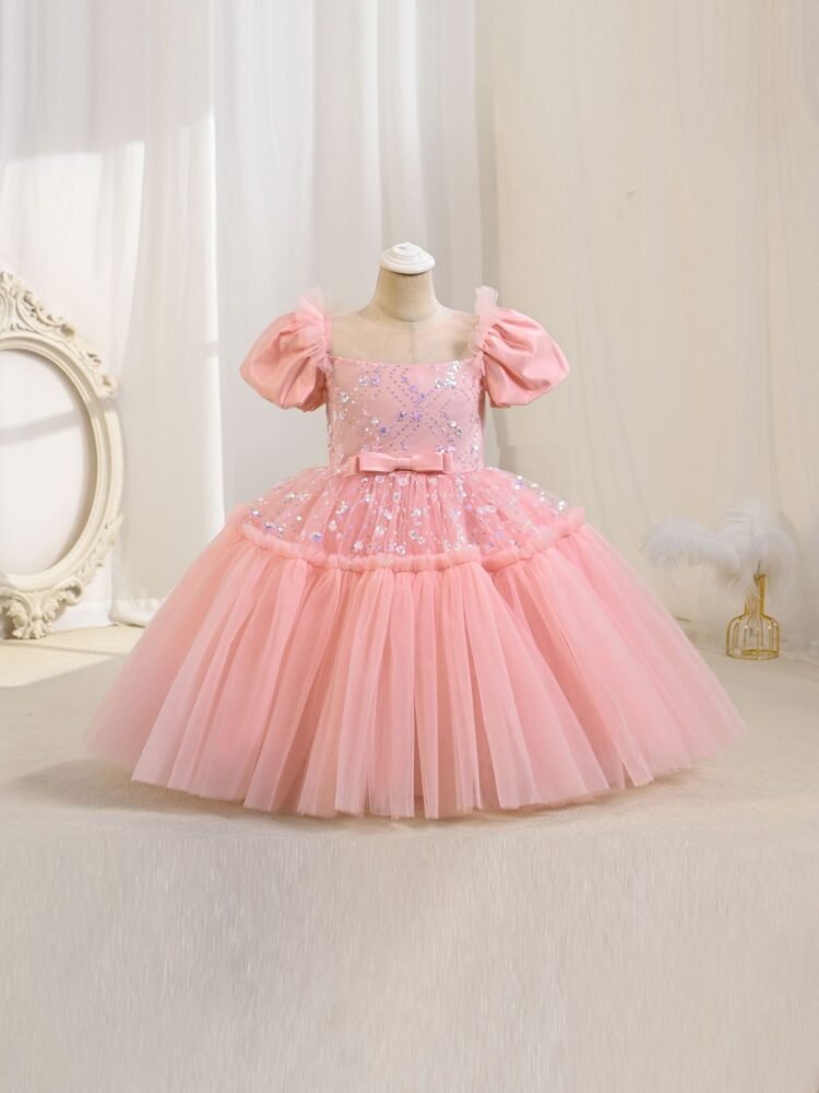 Girls tulle bow sequin princess dress — side view