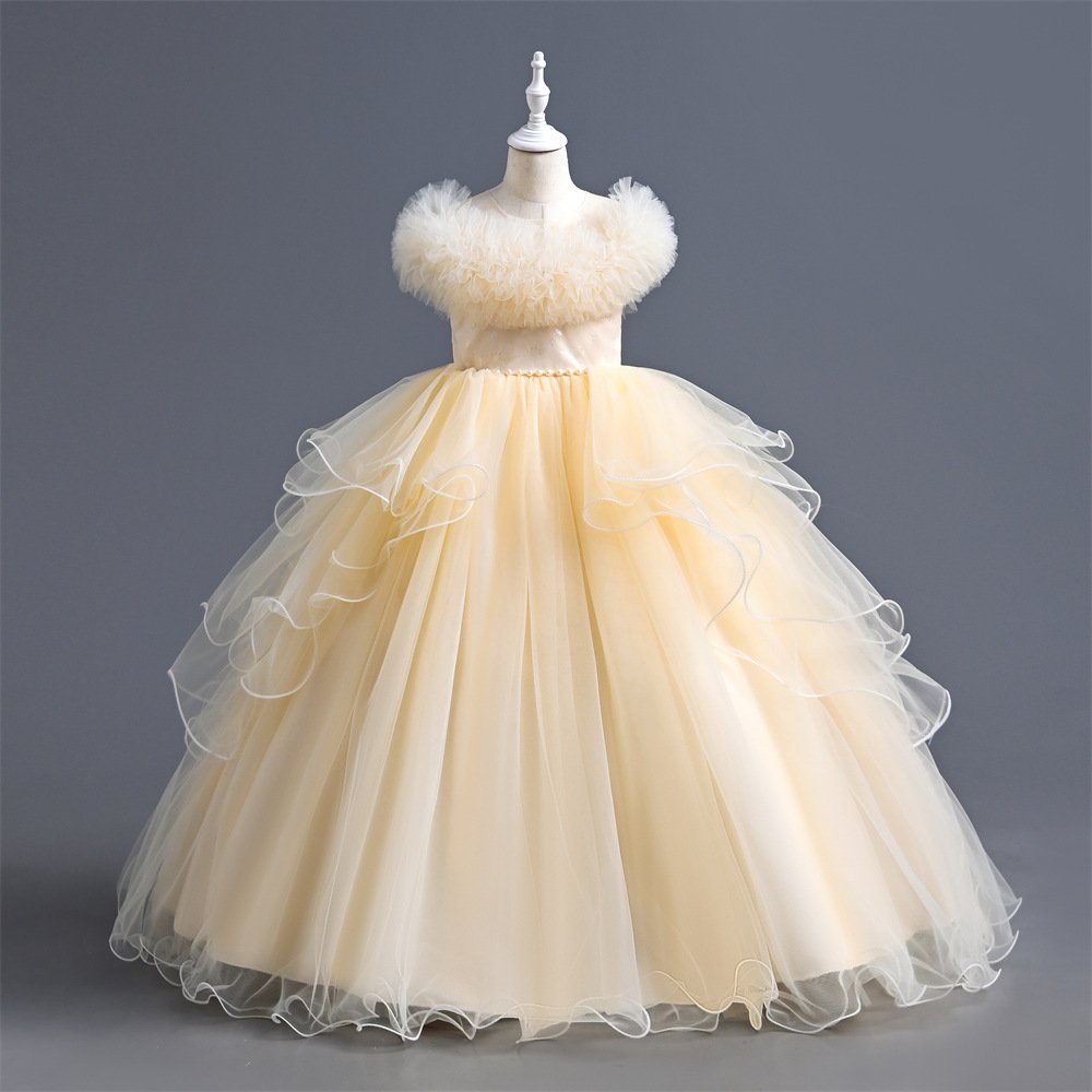 Girls tulle princess gown in champagne