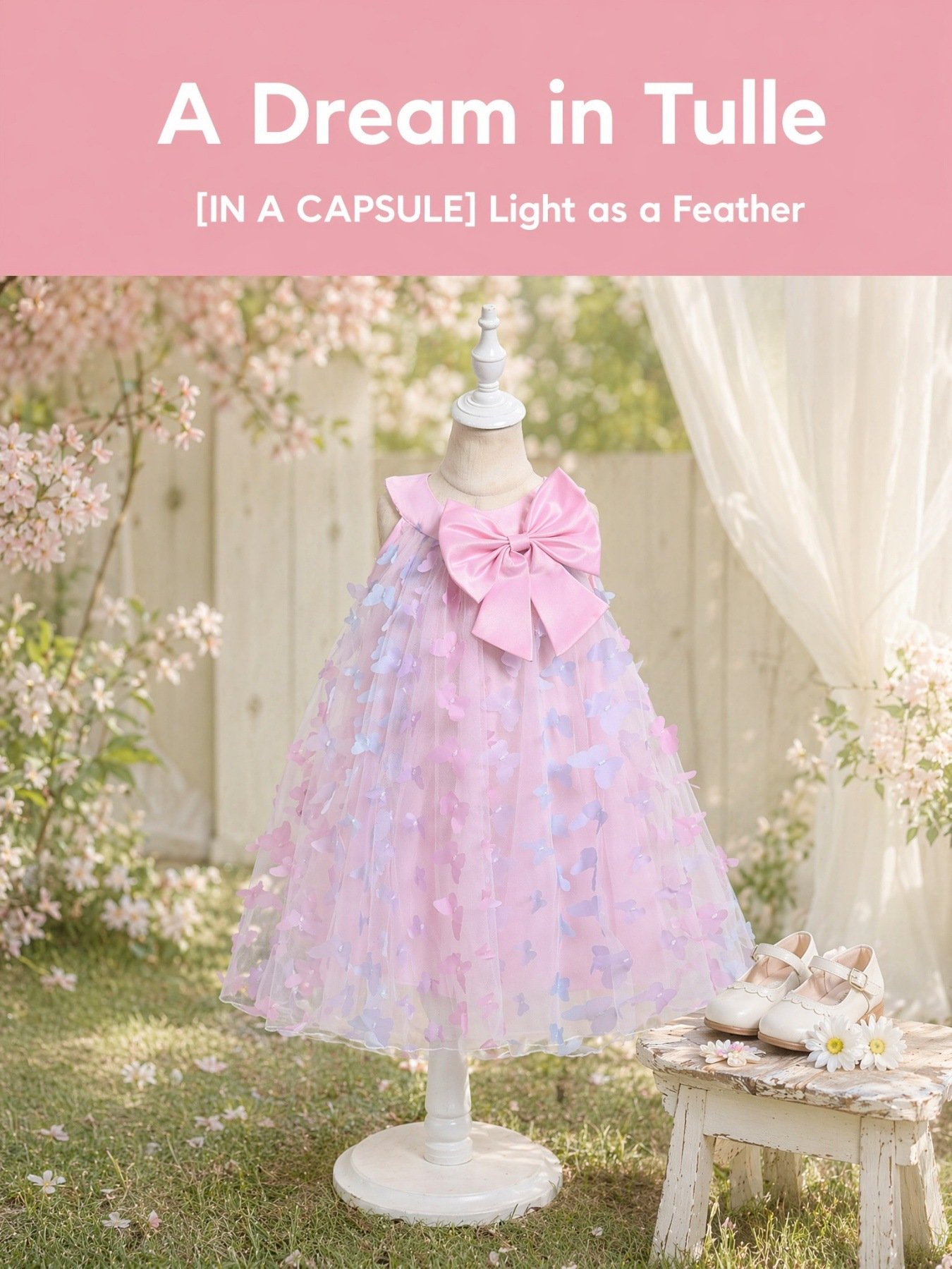 3D butterfly bow tulle dress detail view 1