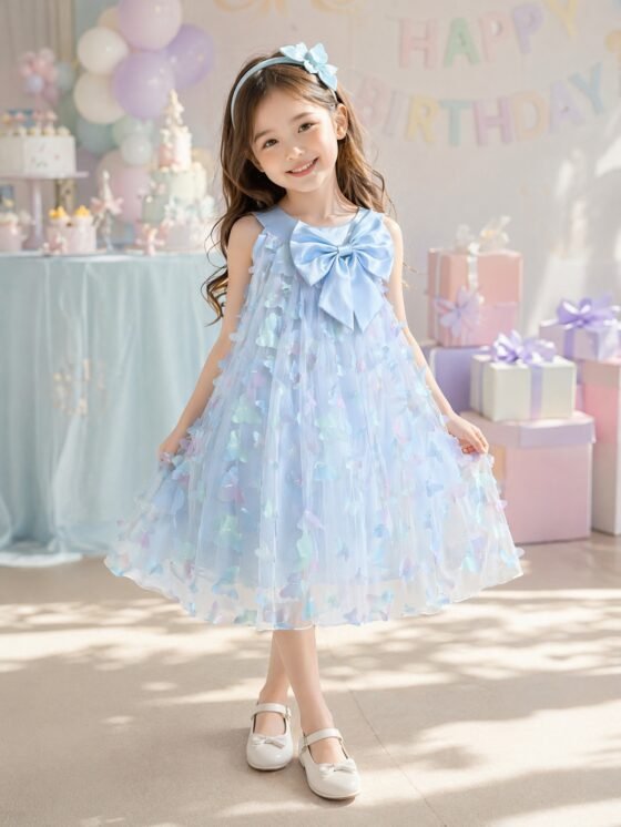 3D butterfly bow tulle dress detail view 10