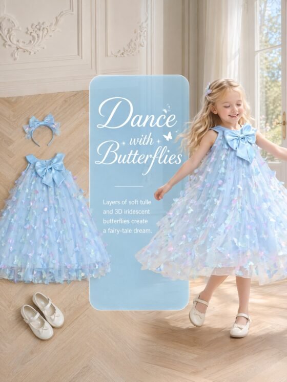 3D butterfly bow tulle dress detail view 11