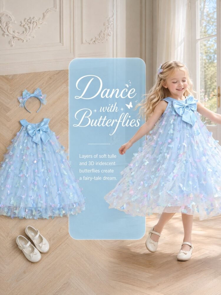 3D butterfly bow tulle dress detail view 11